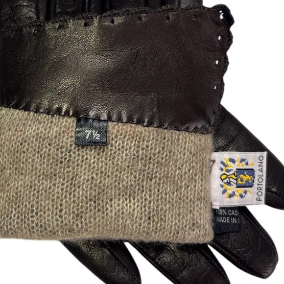 Portolano Women's Dark Brown Napa Leather Gloves 7.5 Cashmere Lined Cognac Tie - Picture 5 of 5